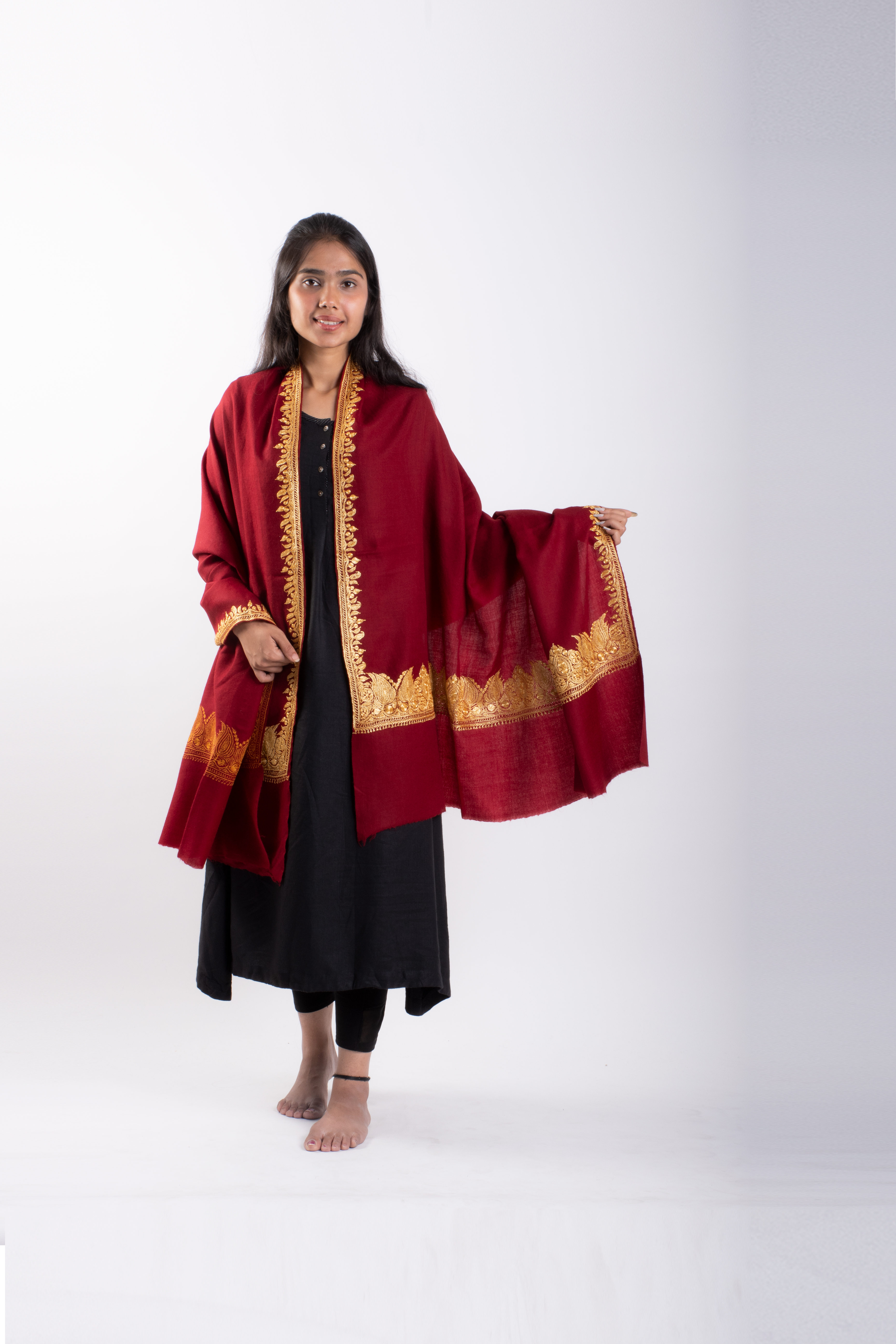 Golden Threads Maroon Pashmina